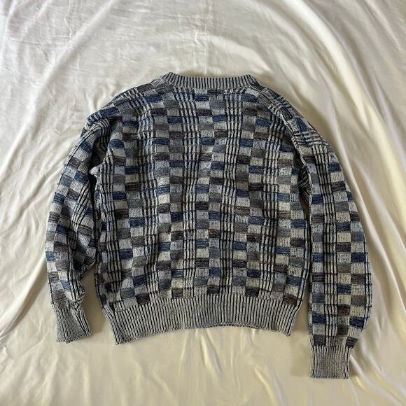 Vtg Y2K 2000s Gray Checkered Cardigan Men's M Preppy Grunge Punk - Picture 5 of 7